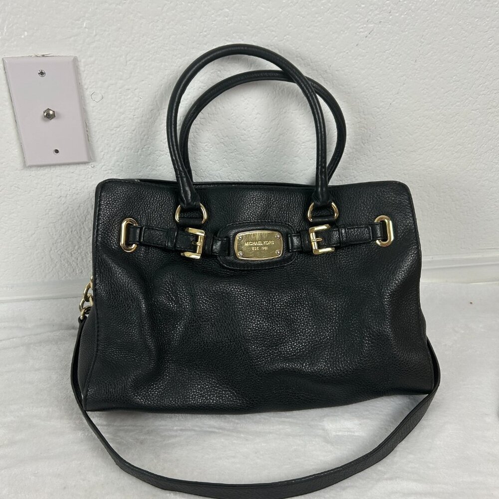 Michael Kors Hamilton Large East West Tote Bag in Black Pebble Leather